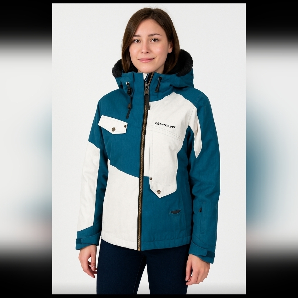 Obermeyer Womens Sarah Blue & White Ski Snow Designer  Luxury Winter Coat 10